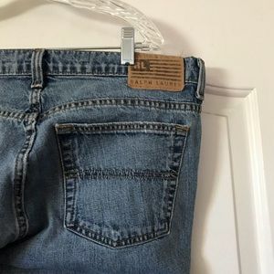 Light wash, bootcut jeans.